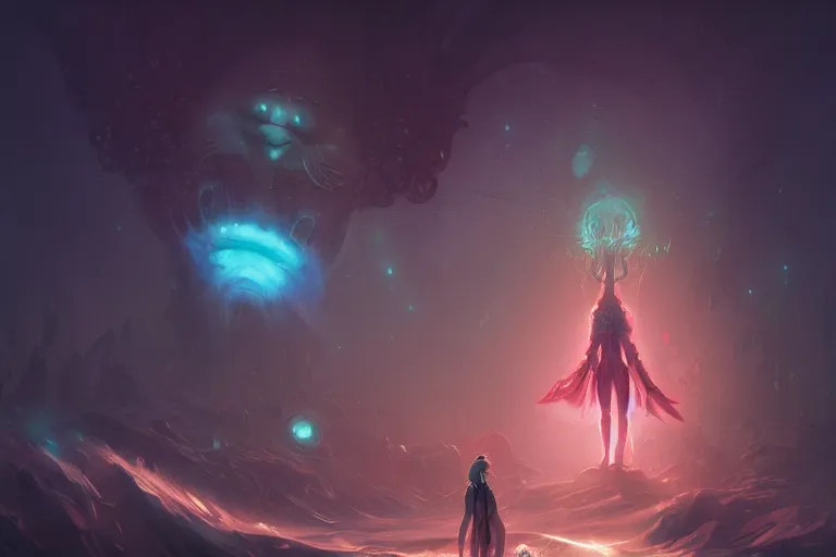 Image similar to I am a Giant on the universe by Anita Kunz, Leonardo da Vinci, Peter Mohrbacher, Tomasz Jedruszek and Jakub Różalski, Trending on artstation, highlights 8k resolution unreal engine hiperrealistic neon glow darkness dramatic hdr dramatic flower neon stellar color scheme