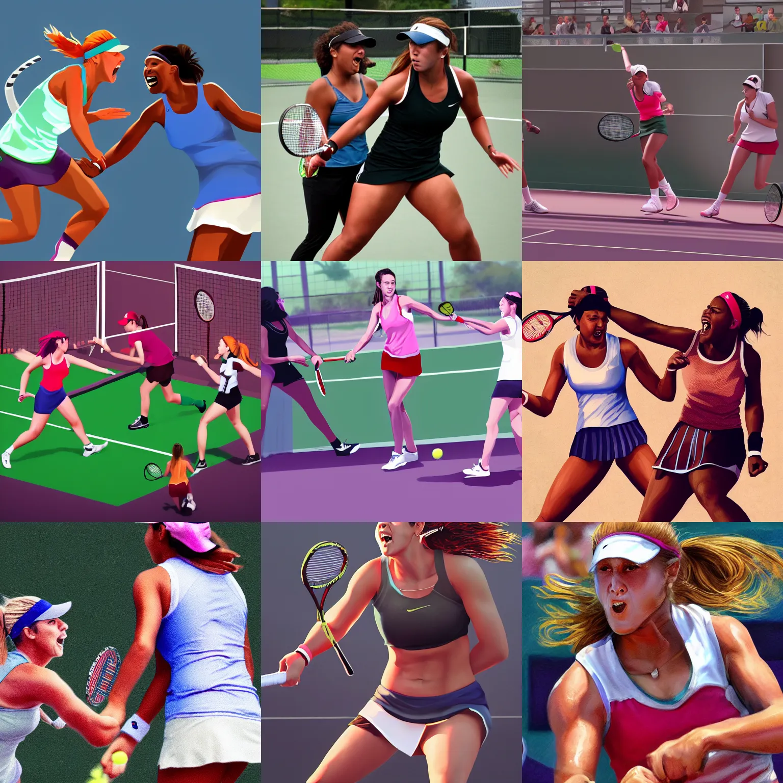 Prompt: womens tennis match, ray lewis yelling, trending on artstation