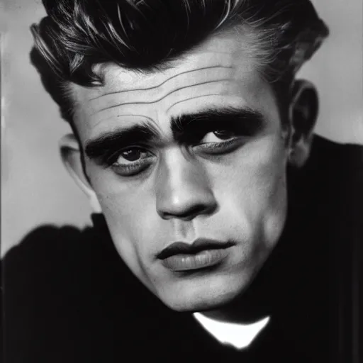 Image similar to genetic combination of james dean and boris karloff, face and shoulders focus