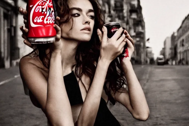 Image similar to beautiful summer fashion model woman drinking a Coca-Cola by Alessio albi