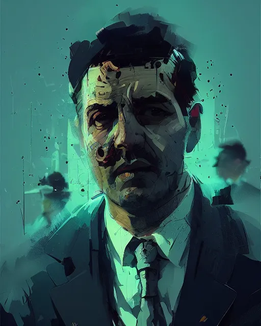 Prompt: mob boss smoke portrait, dim cinematic lighting, ismail inceoglu, artstation, dan mumford