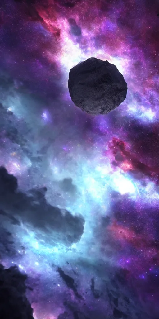 Prompt: a celestial in the middle of a nebula, deep colour, black, purple, realistic, sci-fi, unreal engine 5, space ,