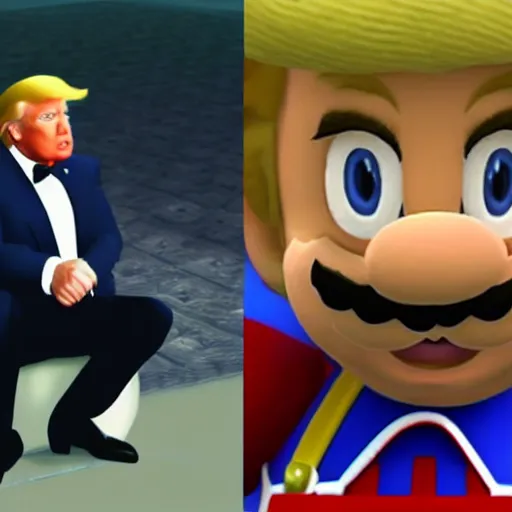 Prompt: donald trump in Super mario 64, realistic