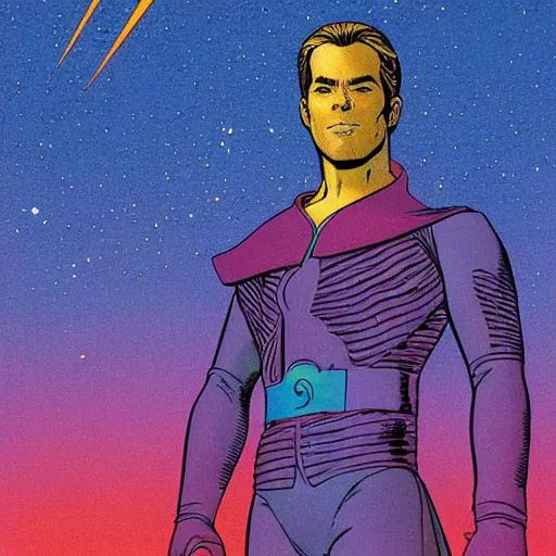 Image similar to chris pine retro minimalist portrait by jean giraud, moebius starwatcher comic, 8 k