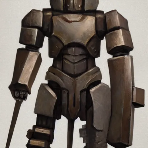 Image similar to tall bulky warforged made from stone that looks like karn from magic the gathering, dungeons and dragons, fantasy, full body portrait, detailed, oil painting,