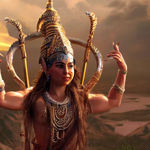 Prompt: riley reid as a god shiva, weta hyperrealism cinematic lighting and composition