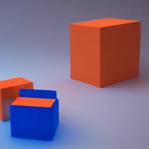 Prompt: one blue cube and one orange cube, studio light, studio photo, octane render