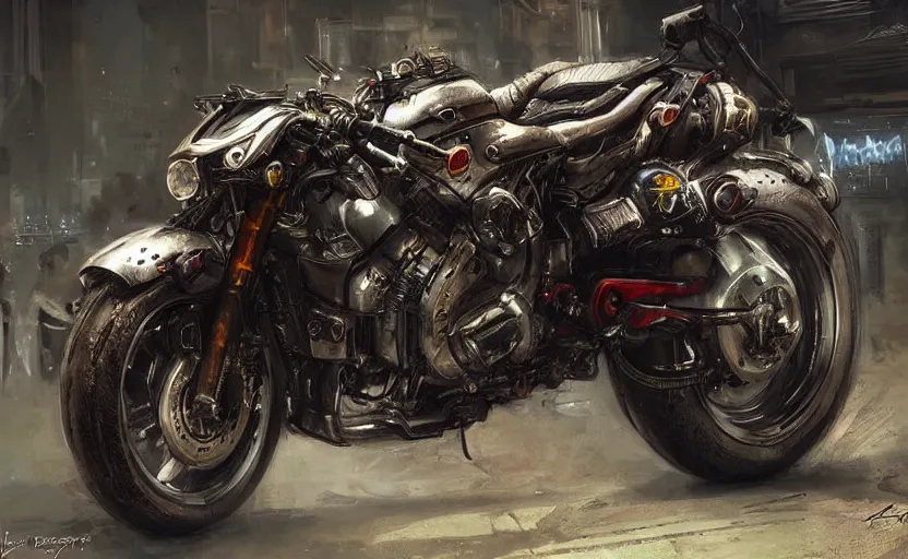 Image similar to Cyberpunk yamaha motorcycle. By Konstantin Razumov, horror scene, highly detailded