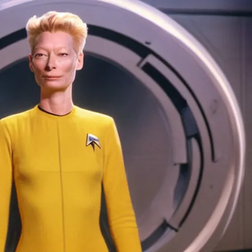 Prompt: tilda swinton as captain kirk