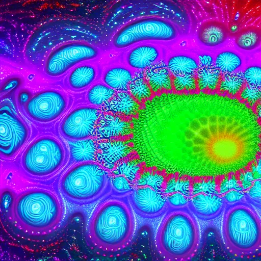 Image similar to a psychedelic landscape made out of fractal patterns, colorful, nebula, 4 k