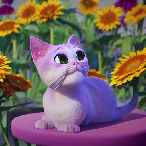 Prompt: tabi cat with flowers, anime, disney, pixar, 8 k, hd, dof, kodak film, volumetric lighting, subsurface scattering, photorealistic, octane render, details