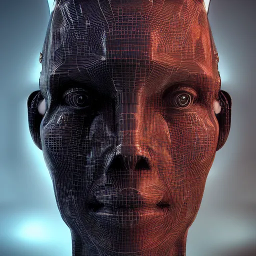 Image similar to robot neural network denchinet, detailed portrait, evil, 4 k, octane render, hd, centered,