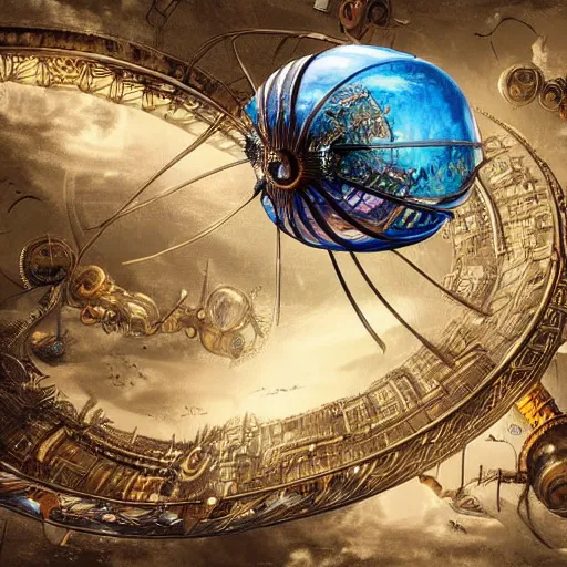 Image similar to enormous flying city in a faberge egg, sky, steampunk, fantasy art, masterpiece