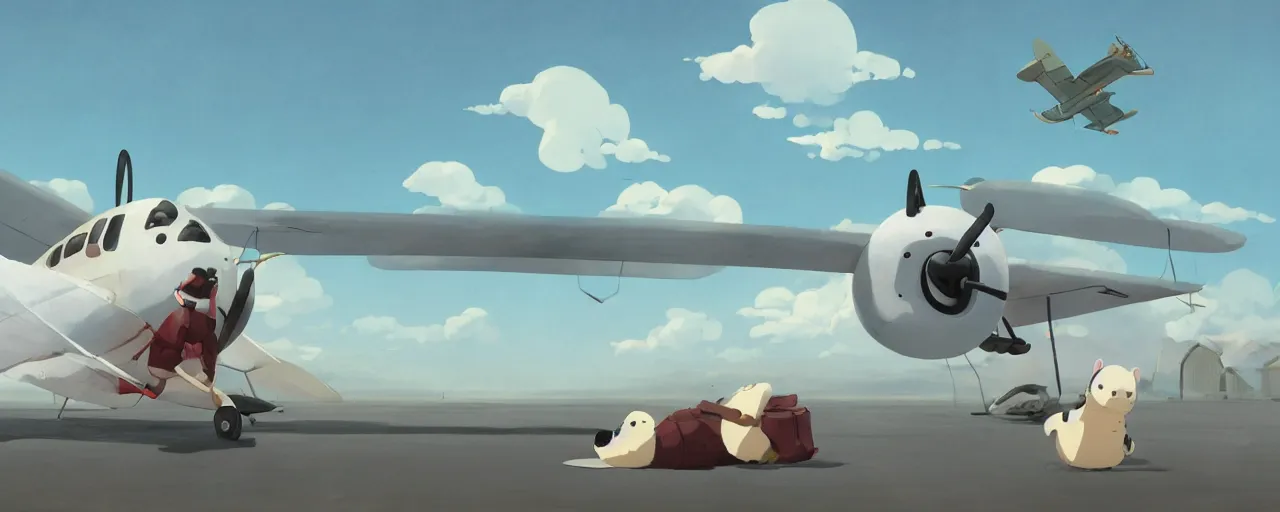 Prompt: baby harp seal pilot crashing airplane, japanese zero, 1 9 3 0 s, atey ghailan, goro fujita, studio ghibli, rim light, intense daytime lighting, clear focus, very coherent