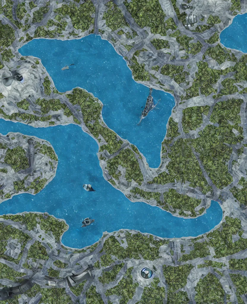 Image similar to a crescent shaped pelagic settlement floating on the water, view from above, fusion of subnautica and star trek, aquaculture farms in the water around, boats of different sizes, hyperrealistic sci - fi illustratiom, soft natural volumetric lighting, realistic 4 k unreal engine 5 beautifully detailed render, 4 k post processing, trending on artstation