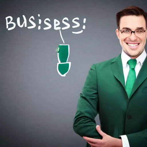 Image similar to happy business person in the background there is a green graph with high returns