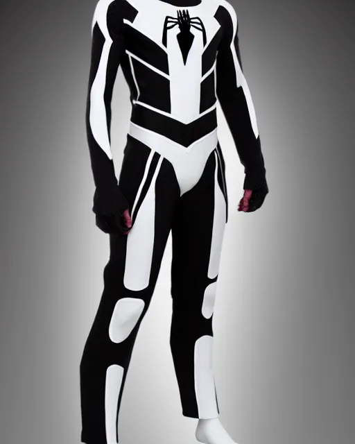 Image similar to black and white cyberpunk spiderman suit sleek suit