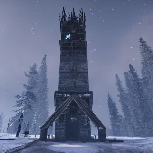 Image similar to Giant gothic underground bell tower covered in frost, frostpunk, anor londo