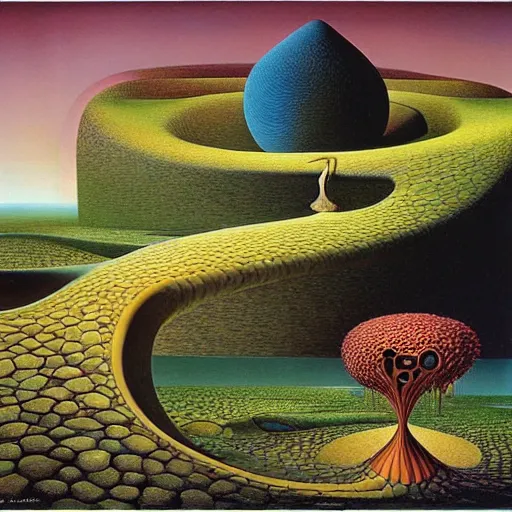 Image similar to the path less taken by jacek yerka, roger dean and salvadore dali w - 7 6 8