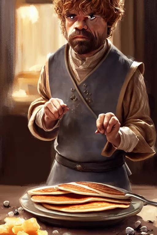 Image similar to tyrion lannister making pancakes animation pixar style, by magali villeneuve, artgerm, jeremy lipkin and michael garmash, rob rey and kentaro miura style, golden ratio, trending on art station