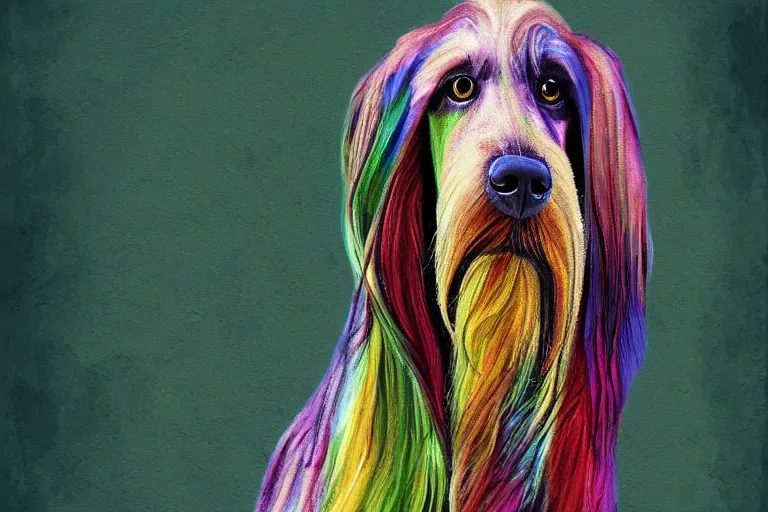 Prompt: a painting of a afghan hound portrait, in the style of artur bordalo, digital art, muted colors