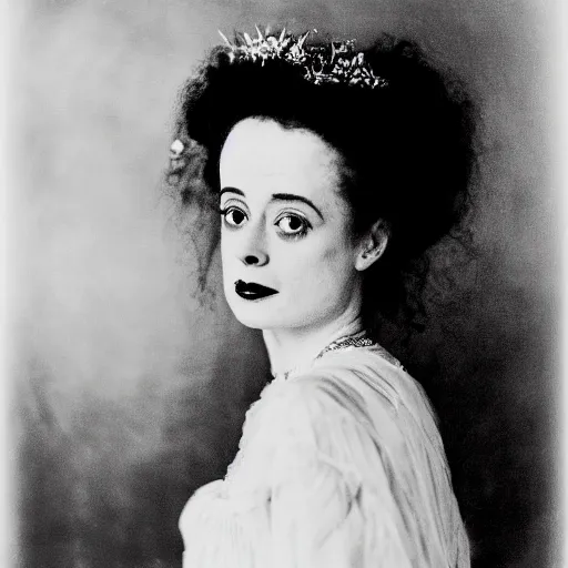 Image similar to dslr photo portrait still of young elsa lanchester as the bride, by gustave dore, 8 5 mm, f 1. 8,