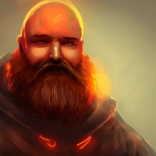 Prompt: bald man with a big bright orange beard, video game concept art, character, digital art, artstation cgsociety masterpiece