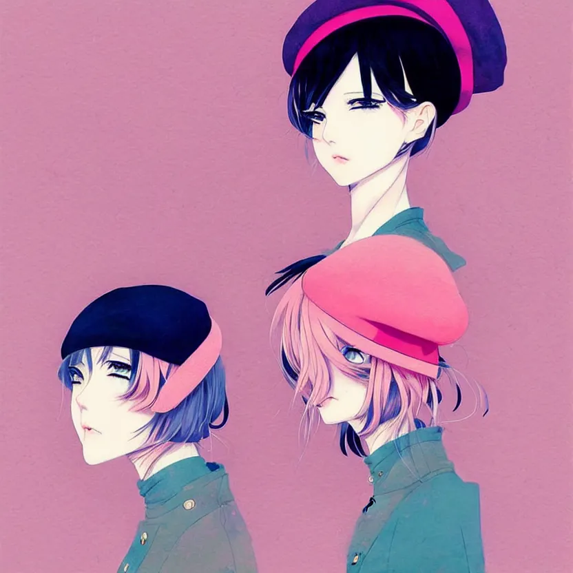 Image similar to girl wearing a beret, very anime!!! anime!! intricate details, aesthetically pleasing pastel colors, art by conrad roset and ilya kuvshinov