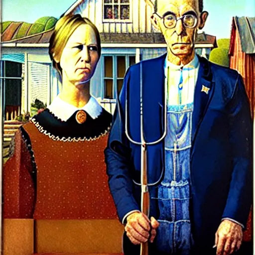 Image similar to american gothic with trump and melania