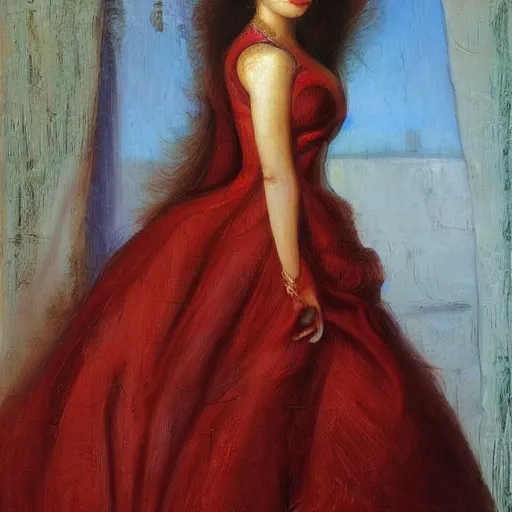 Prompt: portrait of a beautiful 🌺 young woman by cheval michael