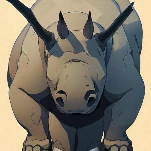 Image similar to a strong rhino at the gym, illustration concept art anime key visual trending pixiv fanbox by wlop and greg rutkowski and makoto shinkai and studio ghibli and kyoto animation symmetrical facial features