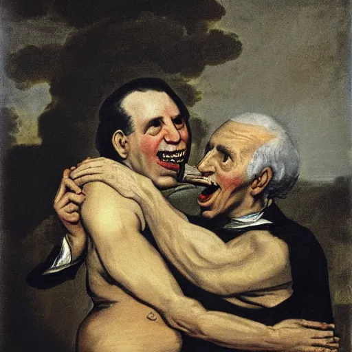 Image similar to painting of Joe Biden (Cronus) devouring Mitch McConnell (his son), by Goya