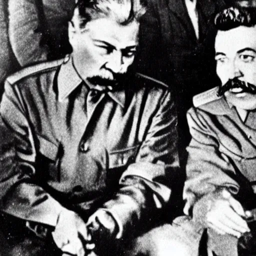 Prompt: Photo of Joseph Stalin friendship with communist soviet dragon creature ,