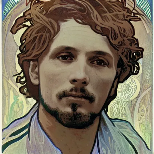 Prompt: painting of alphonse mucha by alphonse mucha, highly detailed, 8k, cinematic,