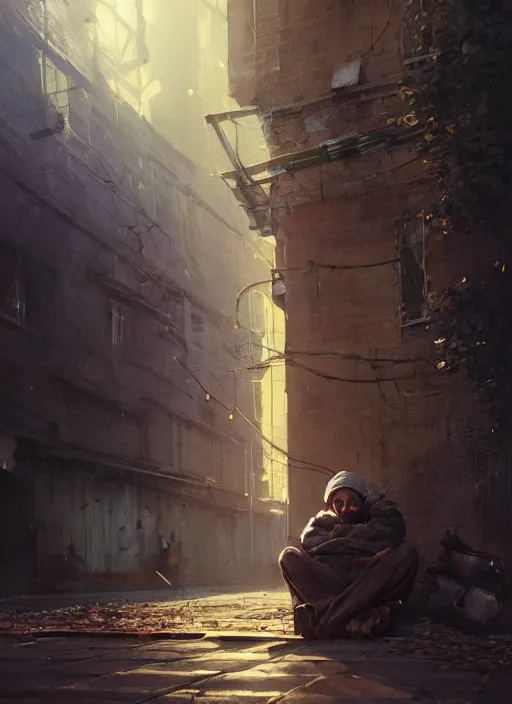 Image similar to Highly detailed portrait of homeless and beaten up Marques Brownlee, Stephen Bliss, unreal engine, fantasy art by Greg Rutkowski, Loish, Rhads, ferdinand knab, Makoto Shinkai and Lois van baarle, ilya kuvshinov, rossdraws, Tom Bagshaw, global illumination, radiant light, detailed and intricate environment