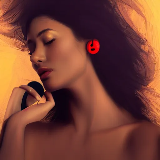 Image similar to a beautiful woman listening to music by stefan threurer, digital art, trending on artstation