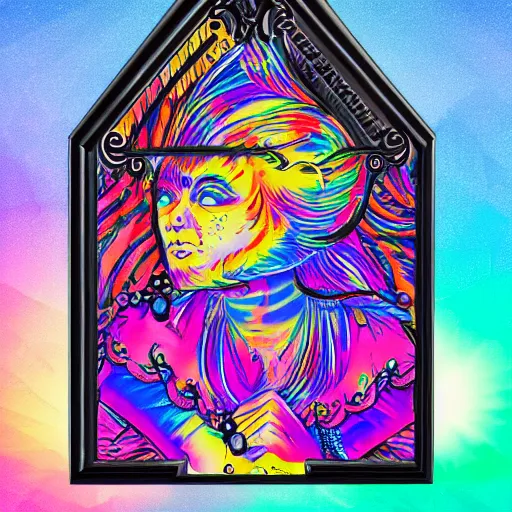 Image similar to guillotine in the style of lisa frank