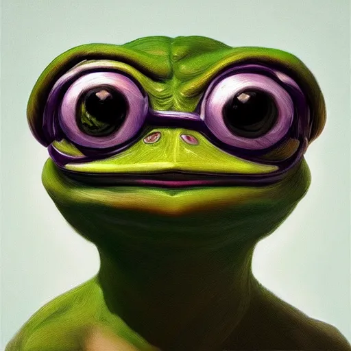 Image similar to portrait of the real life pepe the frog meme, expressive pose, futuristic, highly detailed, digital painting, artstation, concept art, smooth, sharp focus, dramatic light, studio light, by Artemisia Gentileschi