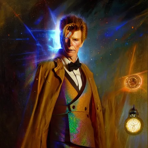 Image similar to david bowie as doctor who, radiant light, caustics, heroic, bright iridescent light, by gaston bussiere, bayard wu, greg rutkowski, maxim verehin