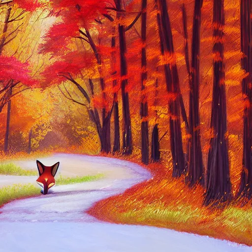 Image similar to a portrait of a fox character in a scenic autumn maple environment, in the style of alena aenami