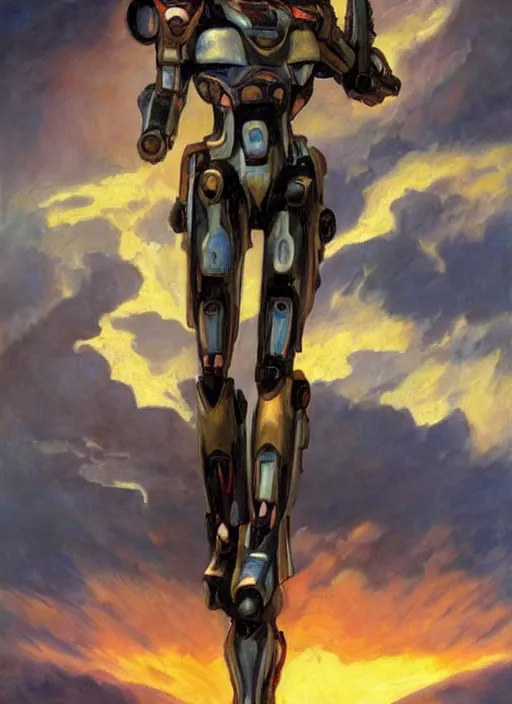 Image similar to biblical mecha slim female, dynamic pose, in clouds, sunset, big eyes, portrait by mikhail vrubel, studio lighting, muted colors, by frank frazetta, extreme detail, reflections, trending on artstation, 8 k