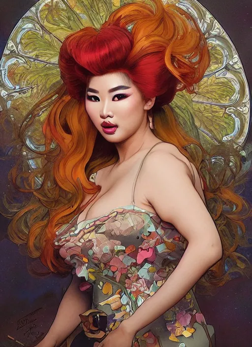 Prompt: kim chi, drag queen, painting by artgerm and greg rutkowski and alphonse mucha