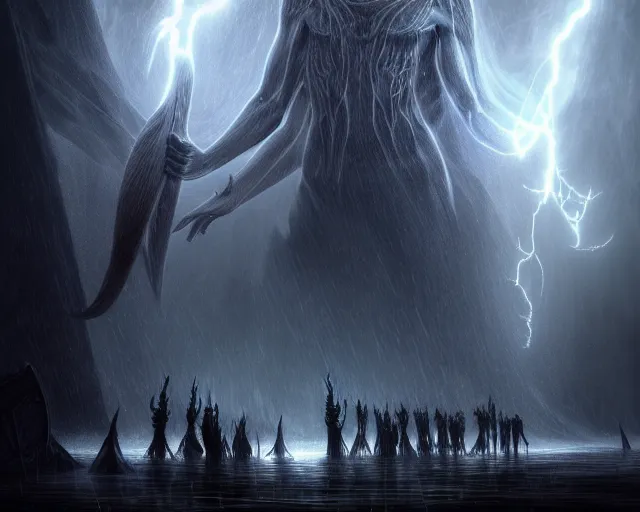 Image similar to at the beginning in norse mythology from the big dark vast emptiness came two realms came into existence, niflheim, and muspelheim, beautiful digital painting in the style of wlop, volumetric lightning, intricate details, ultra realistic, by art germ, by gerald brom, fantasypunk, deep colors, trending cgsociety, artstation, sharp