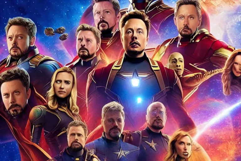 Image similar to still film of elon musk in avengers infinity war