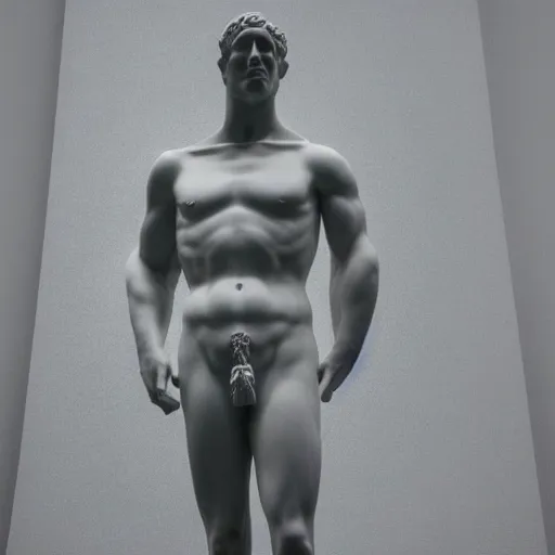 Image similar to ryan gosling as roman statue, dramatic light, reflective, clear, museum exposition