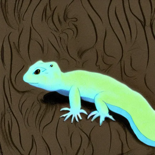 Prompt: cute lizard with long white fluffy fur, by Hayao Miyazaki