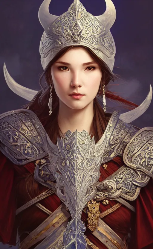 Image similar to azure viking warrior, regal, elegant, winter, snow, beautiful, stunning, hd, illustration, epic, d & d, fantasy, intricate, elegant, highly detailed, wide angle, digital painting, artstation, concept art, smooth, sharp focus, illustration, wallpaper, art by artgerm and greg rutkowski and alphonse mucha and jin xiaodi