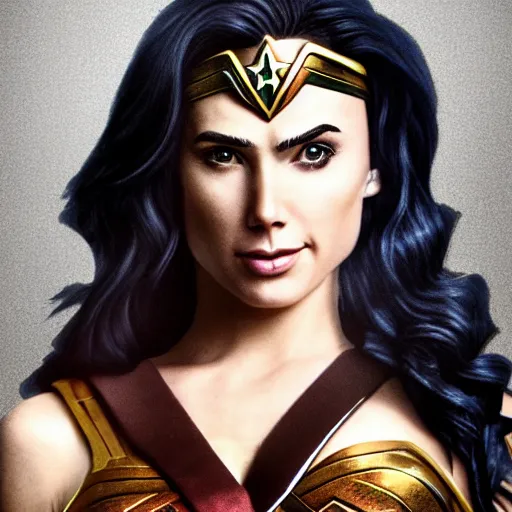 Prompt: Genderbent wonder woman played by Nicholas cage, full body portrait