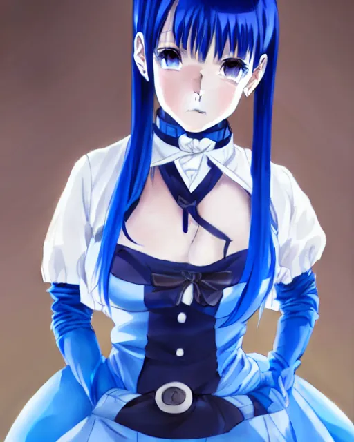 Image similar to portrait Anime Rem re-zero sky-blue hair fine-face, pretty face, realistic shaded Perfect face, fine details. Anime. french-maid outfit realistic shaded lighting by katsuhiro otomo ghost-in-the-shell, magali villeneuve, artgerm, rutkowski Jeremy Lipkin and Giuseppe Dangelico Pino and Michael Garmash and Rob Rey