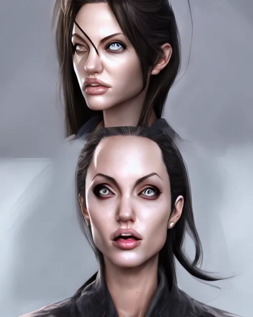 Image similar to capcom character, anime portrait of angelina jolie, highly detailed, digital painting, artstation, character, concept art, smooth